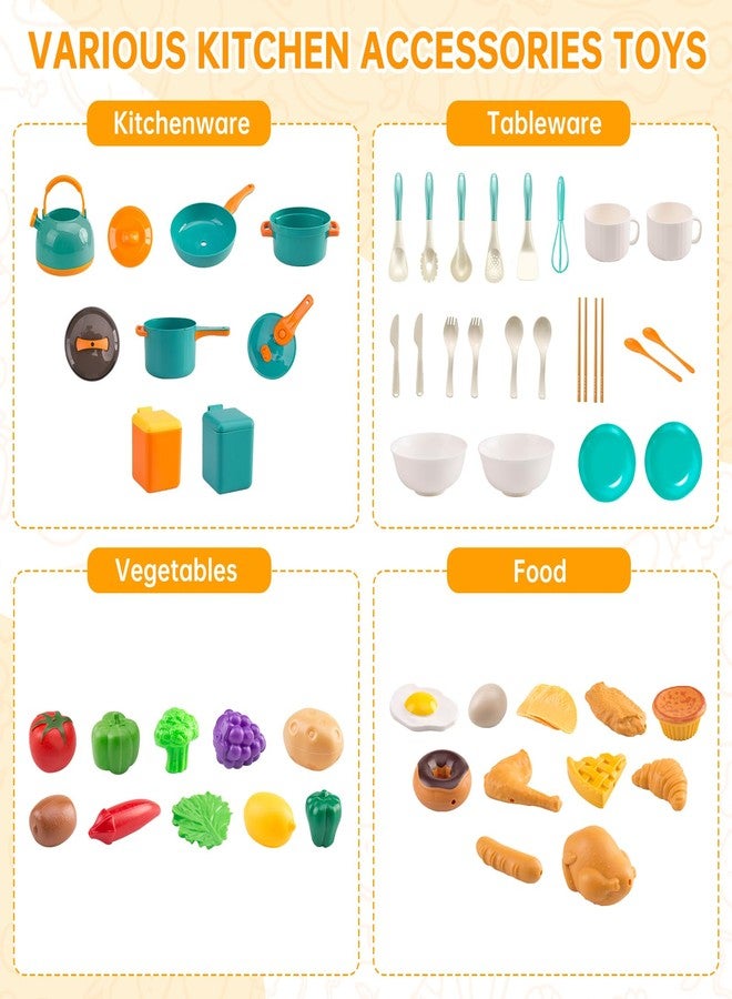 Zero Zoo 60Pcs Kids Mini Play Kitchen Accessories, Pretend Cooking Play Set with Cookware, Tableware & Fruit & BBQ Sets, Learning Gift for Boys, Girls, Toddlers,Green - Image 4